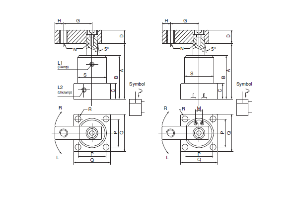 1043-NHS | Hydraulischer Schwenkspanner, technische Zeichnung