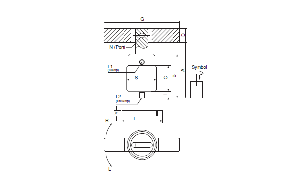 1050-NHTSD | Hydraulischer Schwenkspanner, technische Zeichnung