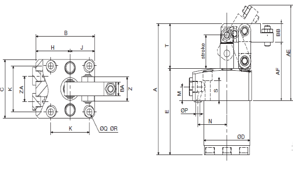1052-VT | Hydraulischer Vertikalspanner, technische Zeichnung