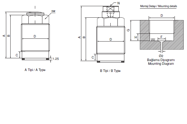1053-TC | Hydraulischer Einschraubzylinder, technische Zeichnung