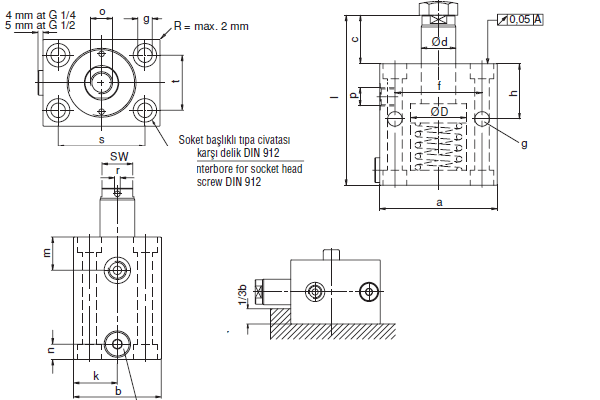1057 | Hdraulischer Zugzylinder, technische Zeichnung